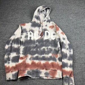 AC/DC Hoodie Mens Small Multicolor Tie Dye Pullover Fleece Graphic Rock Band